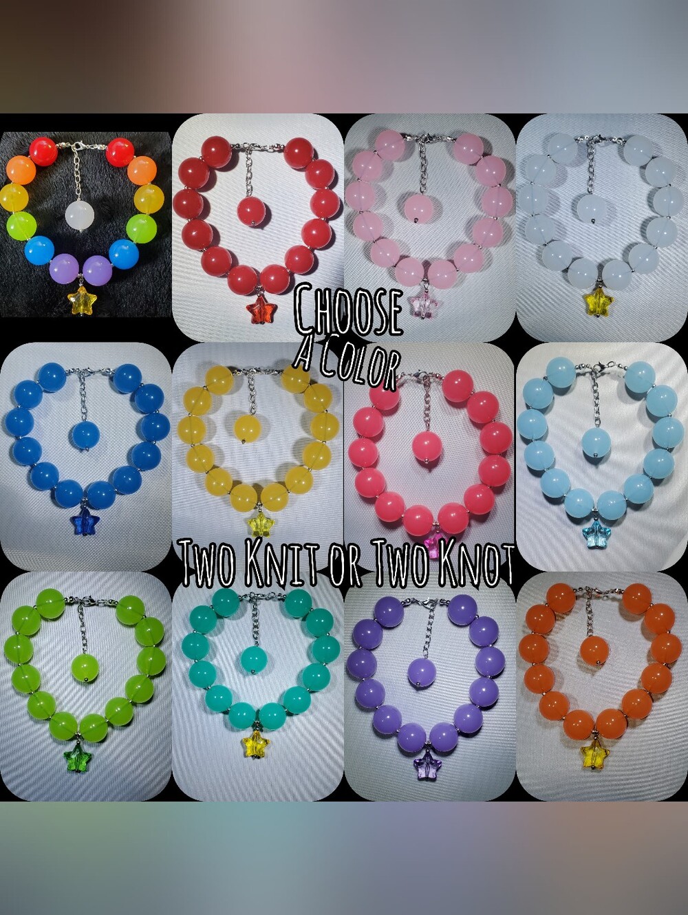 ⭐️ HANDMADE CHUNKY 20MM RAINBOW BRITE STATEMENT PET JEWELRY COLLARS ⭐️  9" - 12"